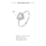 925 Silver Heart Zircon Ring Wedding Engagement Glamorous Decor