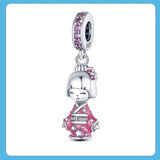 925 Silver Japanese Doll Kimono Dangle Charm Beads for Bracelet Necklace
