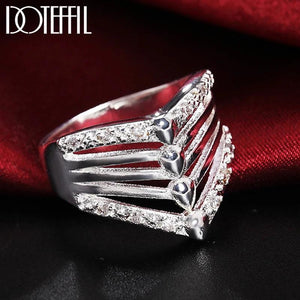 925 Silver Zircon Crystal Ring Wedding Engagement Gift Jewelry