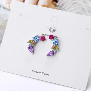 Colorful Crystal Stud Earrings 925 Silver Gift for Her