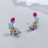 Colorful Crystal Stud Earrings 925 Silver Gift for Her