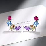 Colorful Crystal Stud Earrings 925 Silver Gift for Her