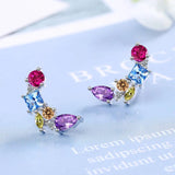 Colorful Crystal Stud Earrings 925 Silver Gift for Her