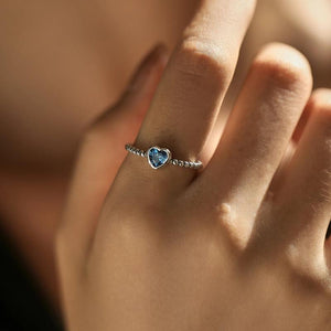 925 Silver Zirconia Heart Retro Adjustable Ring Vintage Opening For Women