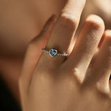 925 Silver Zirconia Heart Retro Adjustable Ring Vintage Opening For Women