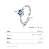 925 Silver Zirconia Heart Retro Adjustable Ring Vintage Opening For Women
