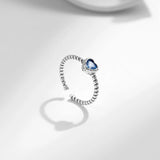 925 Silver Zirconia Heart Retro Adjustable Ring Vintage Opening For Women