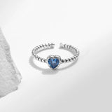 925 Silver Zirconia Heart Retro Adjustable Ring Vintage Opening For Women
