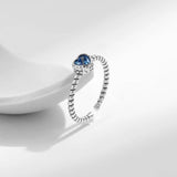 925 Silver Zirconia Heart Retro Adjustable Ring Vintage Opening For Women