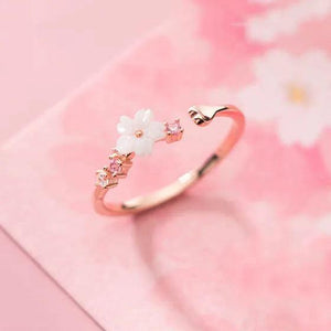 925 Silver Zircon CZ Shell Flower Ring Women Plant Jewelry