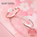 925 Silver Zircon CZ Shell Flower Ring Women Plant Jewelry