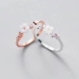 925 Silver Zircon CZ Shell Flower Ring Women Plant Jewelry