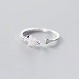 925 Silver Zircon CZ Shell Flower Ring Women Plant Jewelry