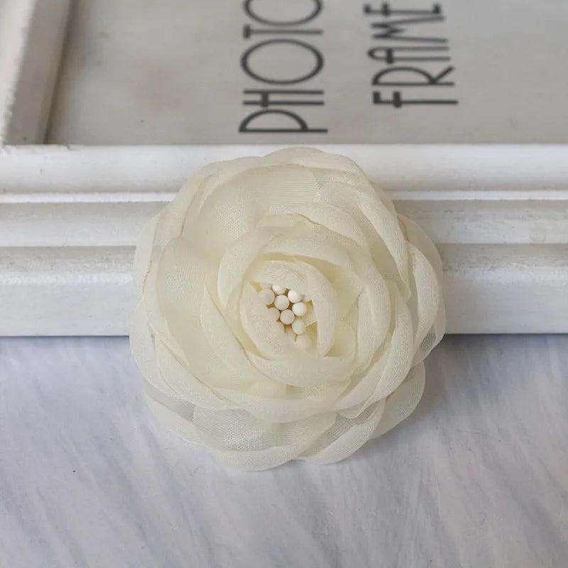5PCS Organza Chiffon DIY Rose Flower Headwear Wedding Clothes Hair Accessories
