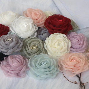 5PCS Organza Chiffon DIY Rose Flower Headwear Wedding Clothes Hair Accessories