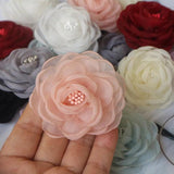 5PCS Organza Chiffon DIY Rose Flower Headwear Wedding Clothes Hair Accessories