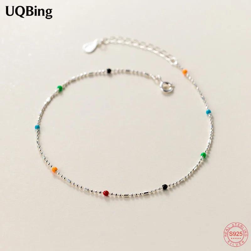 S925 Silver Colorful Round Beads Anklet Foot Jewelry for Women