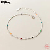 S925 Silver Colorful Round Beads Anklet Foot Jewelry for Women
