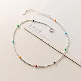S925 Silver Colorful Round Beads Anklet Foot Jewelry for Women