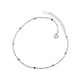 S925 Silver Colorful Round Beads Anklet Foot Jewelry for Women