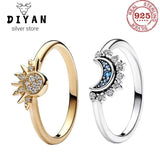 925 Silver Summer Moon & Sun Ring Cocktail Stacked Style