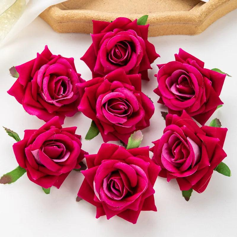 10pcs Velvet Rose Head Silk Flower Wedding Home Decoration