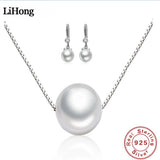 925 Silver Necklace Earrings Set with 10MM Pearl