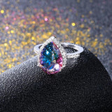 S925 Silver Rainbow Topaz Dripping Ring Wedding Jewelry