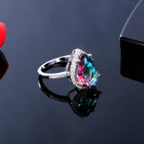 S925 Silver Rainbow Topaz Dripping Ring Wedding Jewelry