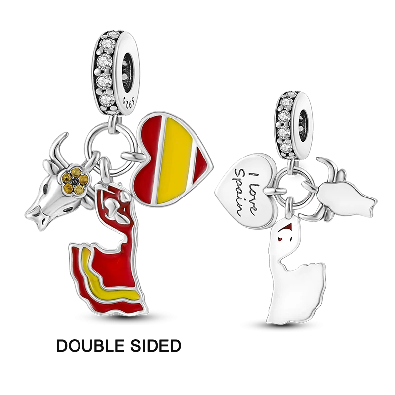 Bamela Sterling Silver Bullfighting Charm Love Spain Bead Bracelet