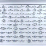 10Pcs Silver Crystal Zircon Rings Women Wedding Engagement Ring Bulk