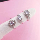 10Pcs Silver Crystal Zircon Rings Women Wedding Engagement Ring Bulk