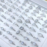 10Pcs Silver Crystal Zircon Rings Women Wedding Engagement Ring Bulk