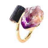 Raw Amethyst Adjustable Ring with Tourmaline