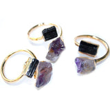 Raw Amethyst Adjustable Ring with Tourmaline