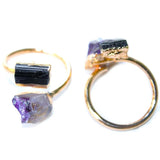 Raw Amethyst Adjustable Ring with Tourmaline