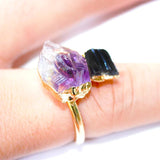 Raw Amethyst Adjustable Ring with Tourmaline