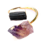 Raw Amethyst Adjustable Ring with Tourmaline