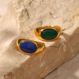Youthway Oval Lapis Lazuli Stone Ring Waterproof Jewelry