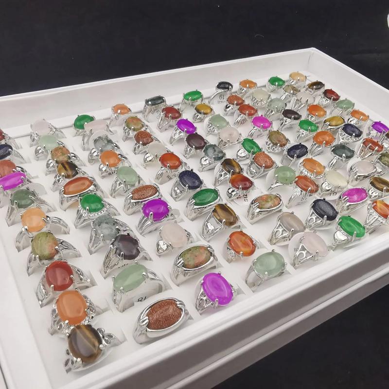 10Pcs/Lot Multicolored Stone Finger Rings For Women Jewelry
