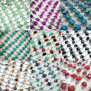 10Pcs/Lot Multicolored Stone Finger Rings For Women Jewelry