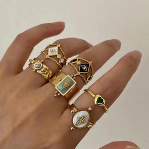 Vintage Stainless Steel Shell Evil Eyes Ring For Women