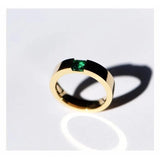 Emerald Ring Green Zircon Stainless Steel Women Engagement Jewelry