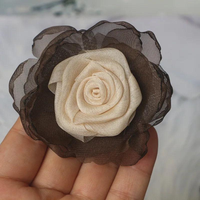 5PCS Chiffon Organza Satin Fabric Rose Flower DIY Accessories