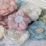 5PCS 7.5CM Chiffon Organza Rose Flower With Beads Center DIY Wedding Skirt