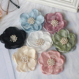 5PCS 7.5CM Chiffon Organza Rose Flower With Beads Center DIY Wedding Skirt
