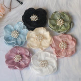 5PCS 7.5CM Chiffon Organza Rose Flower With Beads Center DIY Wedding Skirt