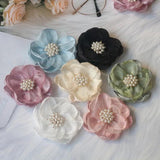 5PCS 7.5CM Chiffon Organza Rose Flower With Beads Center DIY Wedding Skirt