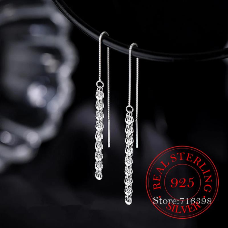 925 Sterling Silver Tassel Long Drop Earring for Women Piercing Jewelry