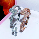 Iced Out Bling Square Zircon Charm Bracelet Silver Bangle